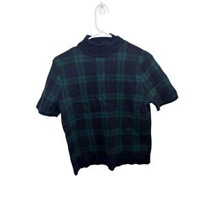 Vintage Pendleton Women's 100% Merino wool Green Blue Tartan Plaid Sweater